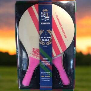 Champions Court Club Wooden Paddle & Ball Beach Set 2 Paddles 2 Balls NEW IN BOX